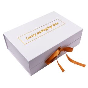 Custom luxury logo white gift box with ribbon foldable magnet box